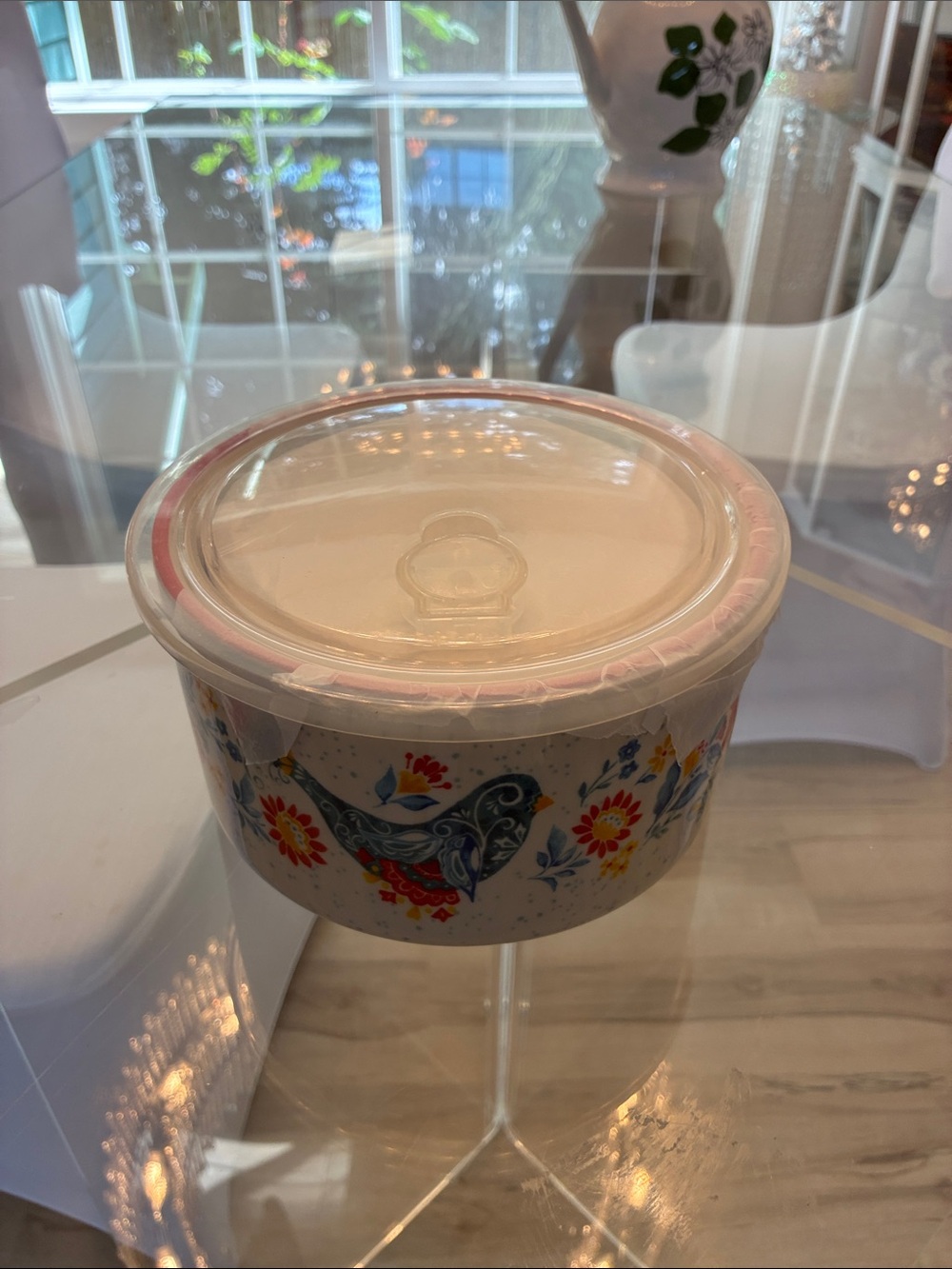 The Pioneer Woman Blue Bird Floral Covered Casserole Dish with Clear Lid